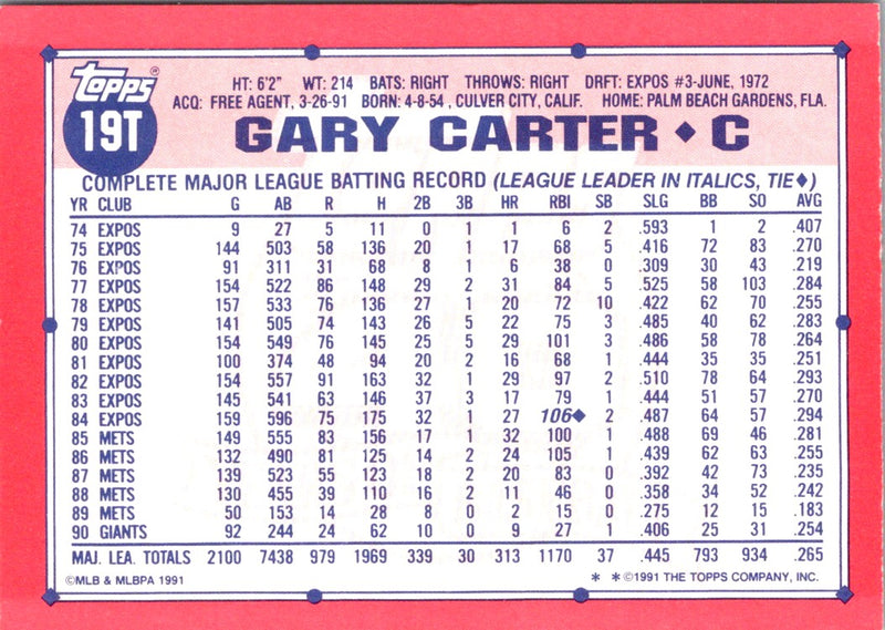 1991 Topps Traded Gary Carter