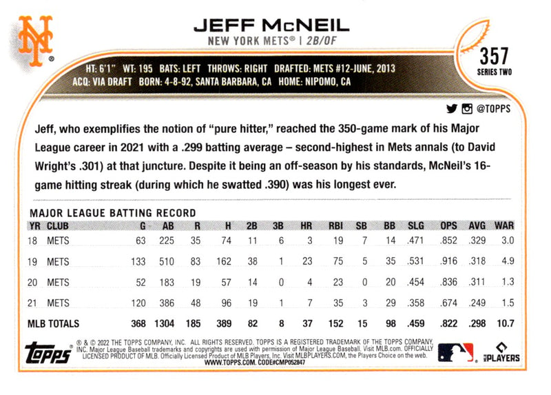 2022 Topps Jeff McNeil