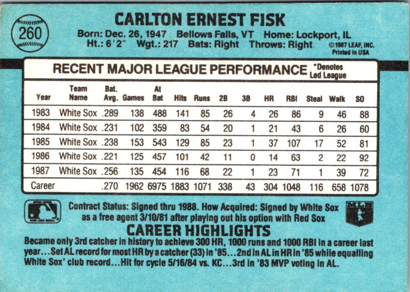 1988 Donruss Carlton Fisk