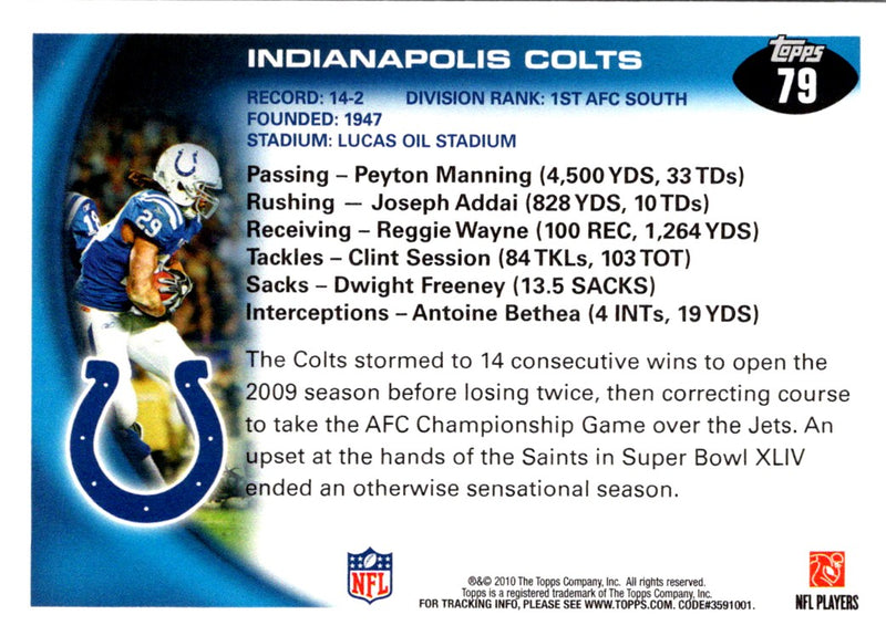 2010 Topps Indianapolis Colts