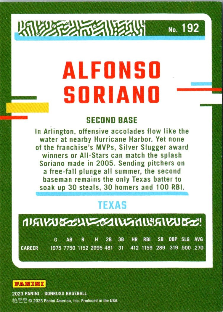 2023 Donruss Holo Blue Alfonso Soriano