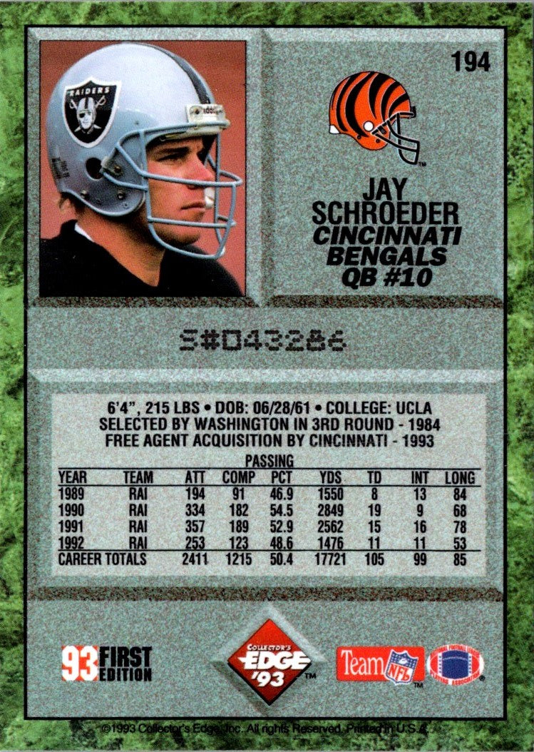 1993 Collector's Edge Jay Schroeder
