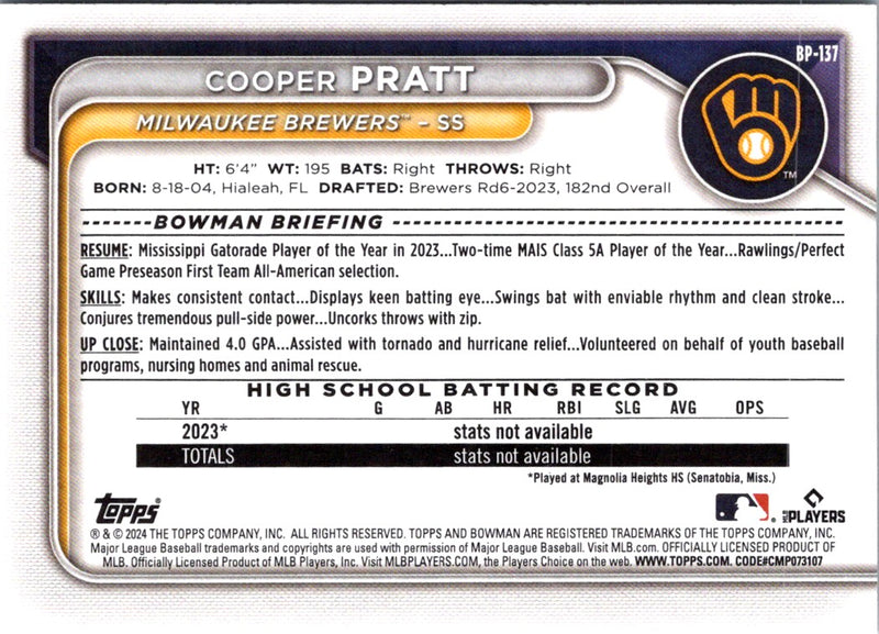 2024 Bowman Prospects Cooper Pratt