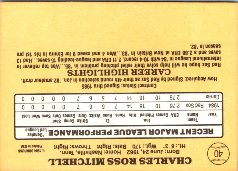 1985 Donruss Charlie Mitchell