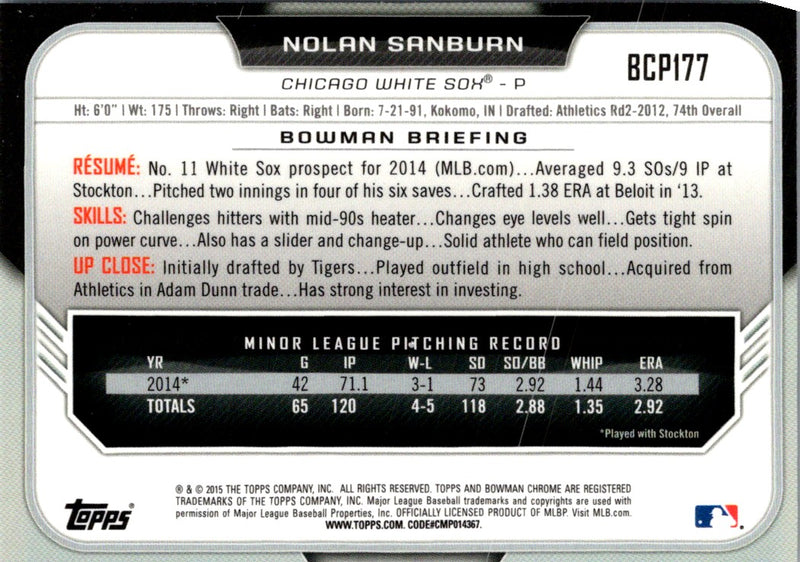 2015 Bowman Chrome Prospects Nolan Sanburn