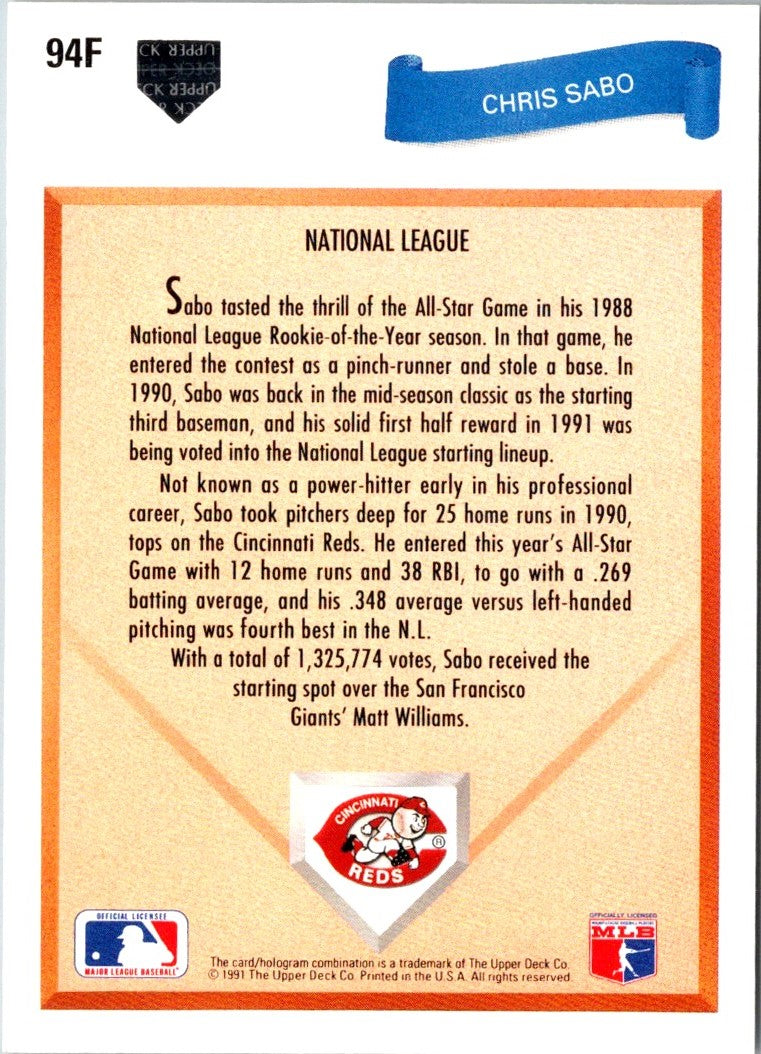 1991 Upper Deck Final Edition Chris Sabo