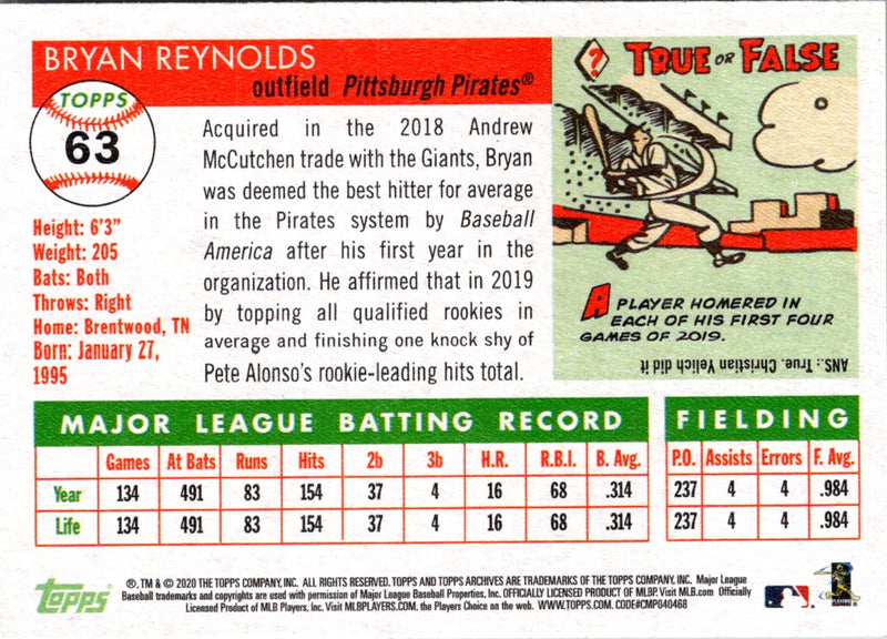 2020 Topps Archives Bryan Reynolds