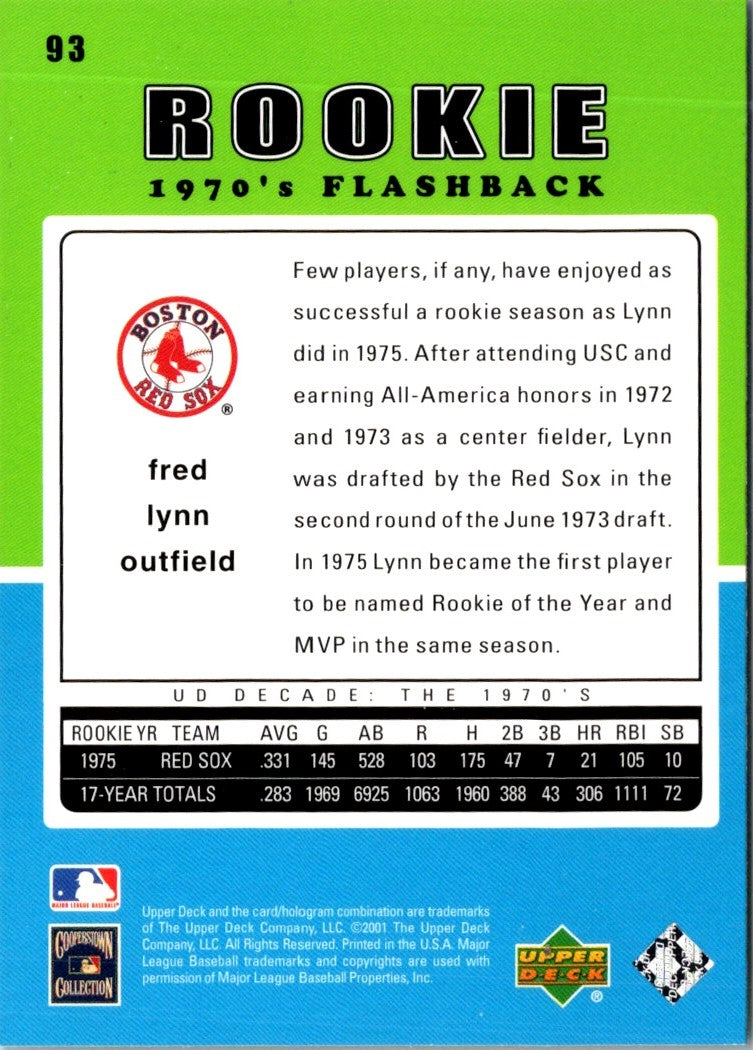 2001 Upper Deck Decade 1970's Fred Lynn