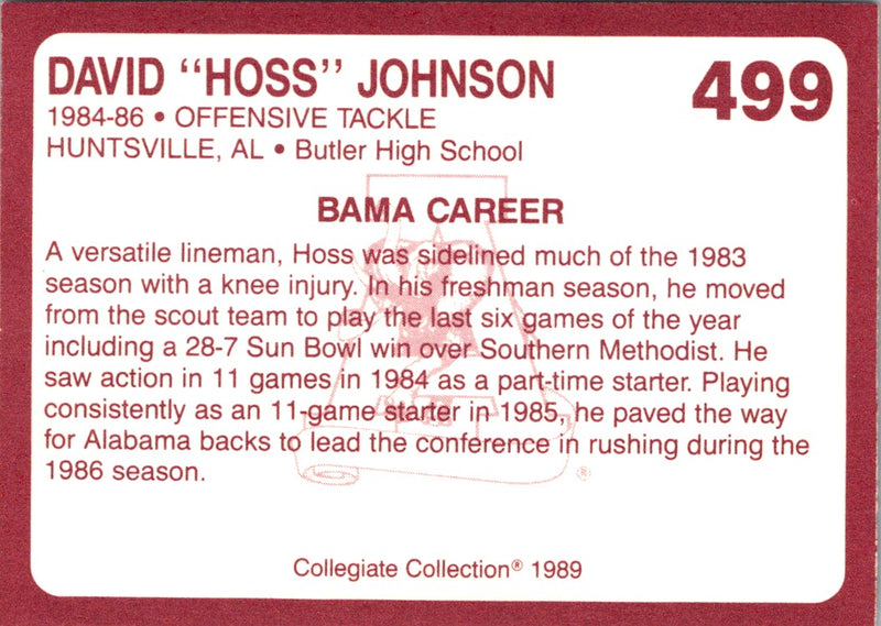 1989 Collegiate Collection Alabama Coke 580 David Johnson