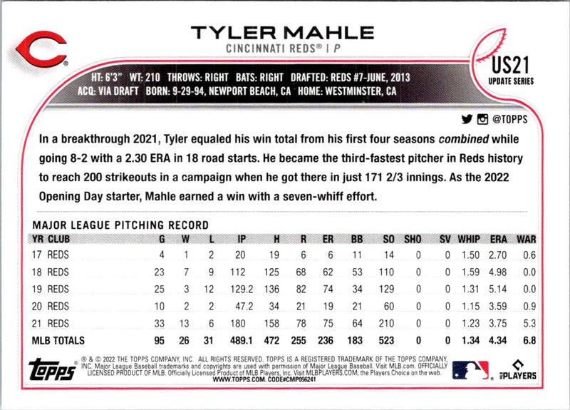 2022 Topps Update Tyler Mahle