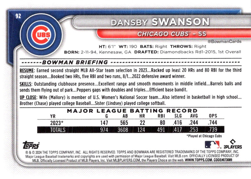 2024 Bowman Green Pattern Dansby Swanson