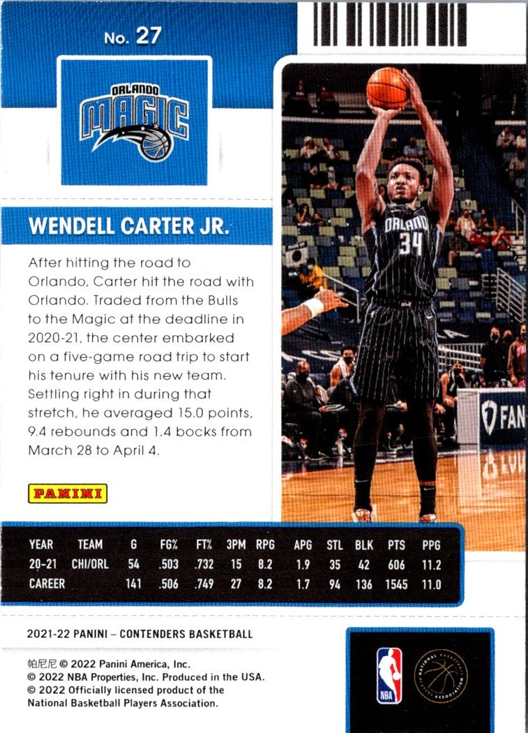 2021 Panini Contenders Ticket Wendell Carter Jr.