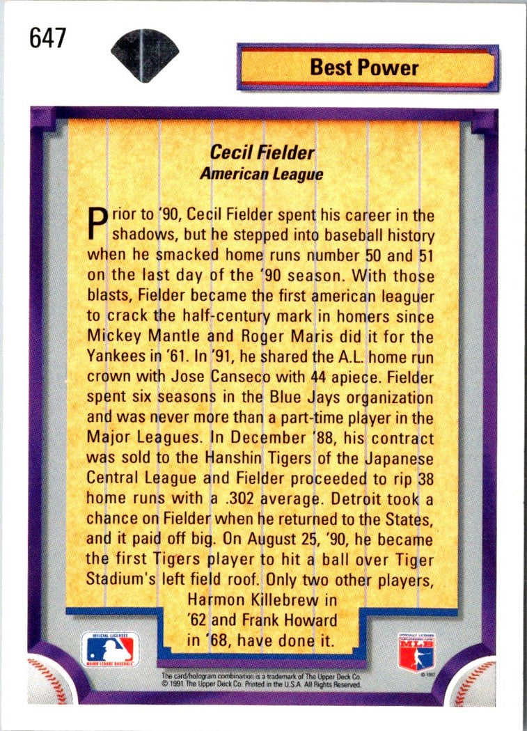 1992 Upper Deck Cecil Fielder