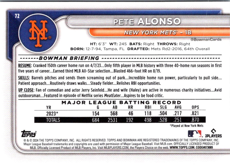 2024 Bowman Pete Alonso