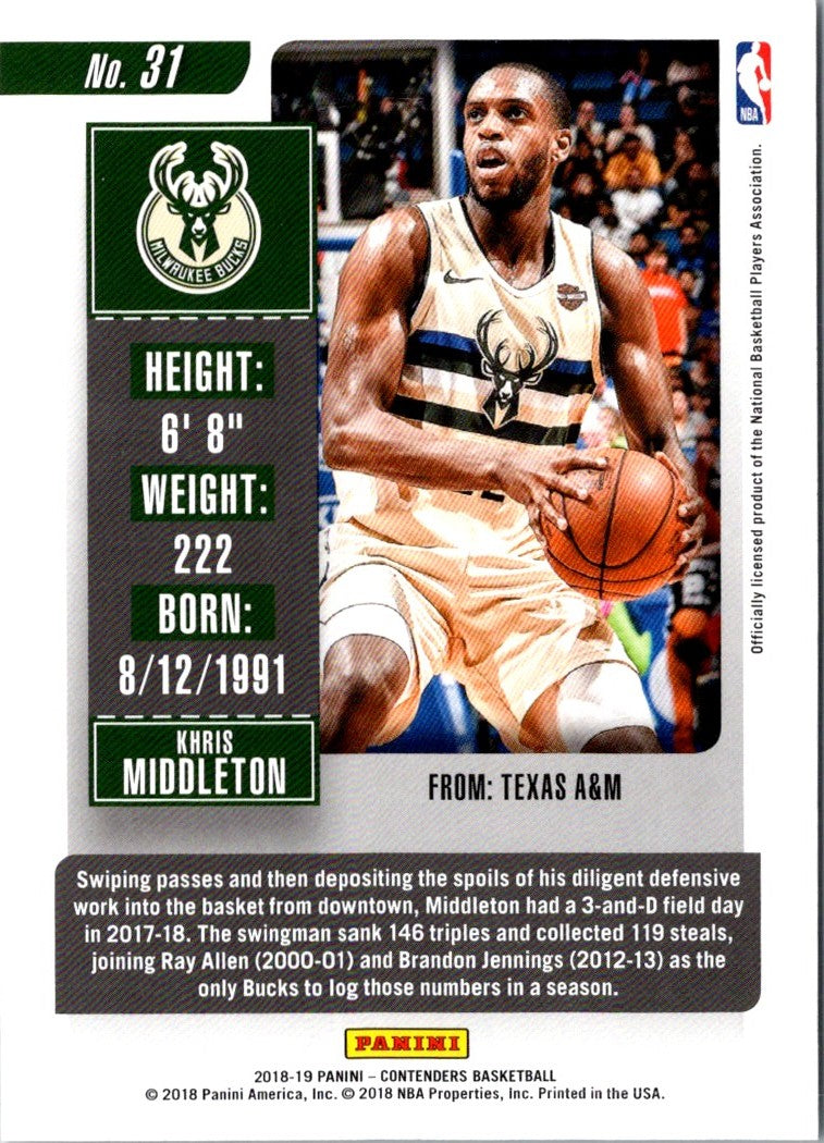 2018 Panini Contenders Game Ticket Red Khris Middleton