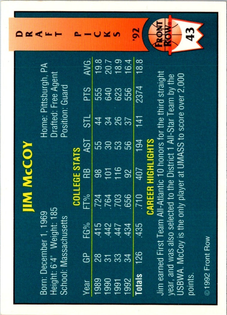 1992 Front Row Draft Picks Jim McCoy