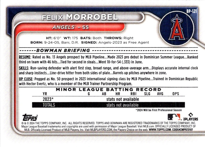 2024 Bowman Prospects Felix Morrobel