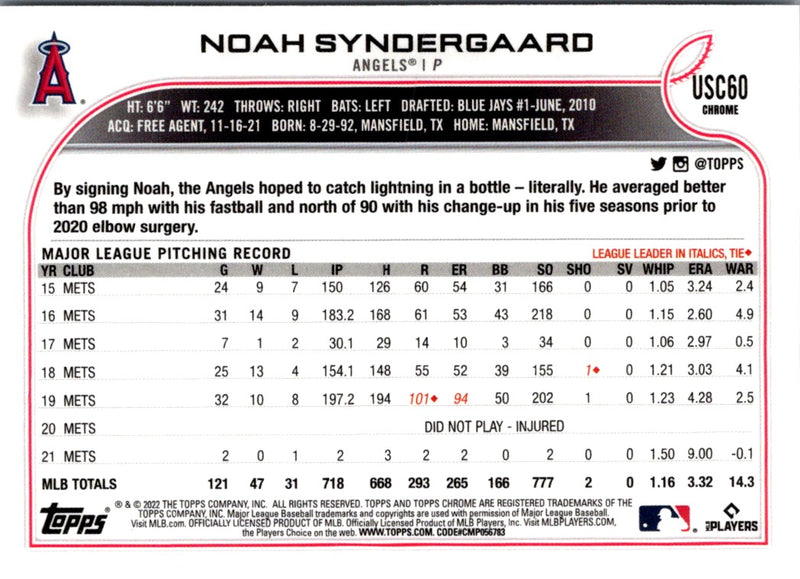 2022 Topps Chrome Update Noah Syndergaard