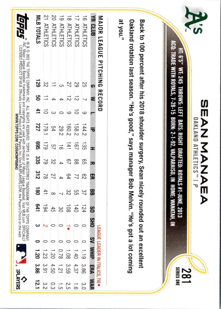 2022 Topps Gold Sean Manaea