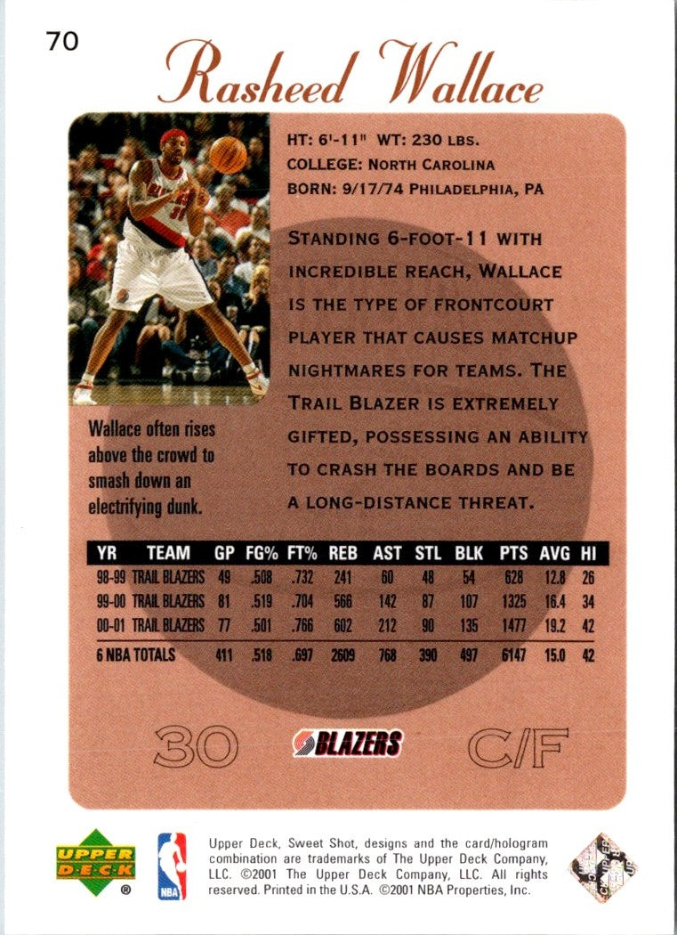 2001 Upper Deck Sweet Shot Rasheed Wallace