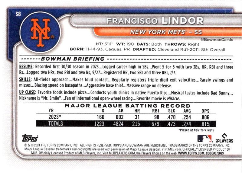 2024 Bowman Francisco Lindor