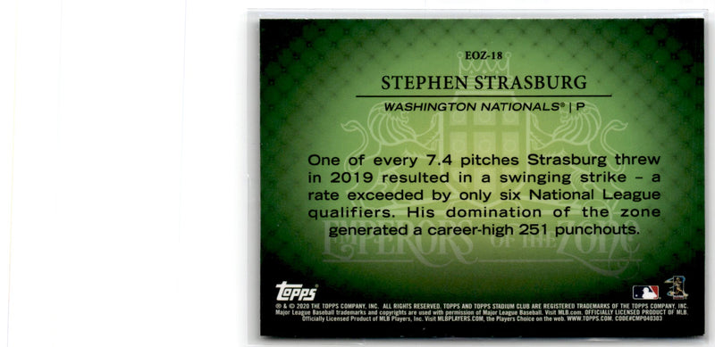 2020 Stadium Club Chrome Emperors of the Zone Stephen Strasburg