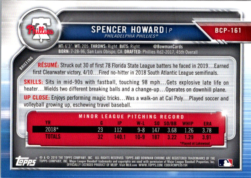 2019 Bowman Chrome Prospects Spencer Howard