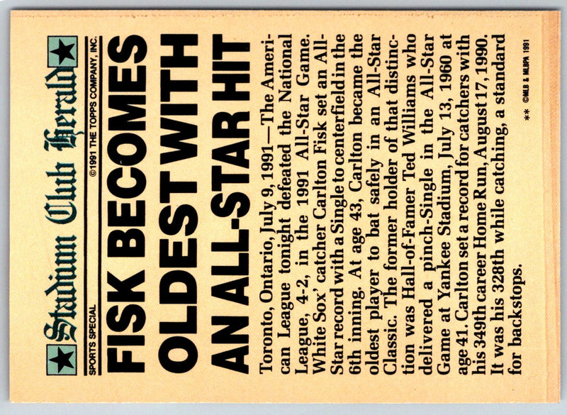1991 Stadium Club Carlton Fisk