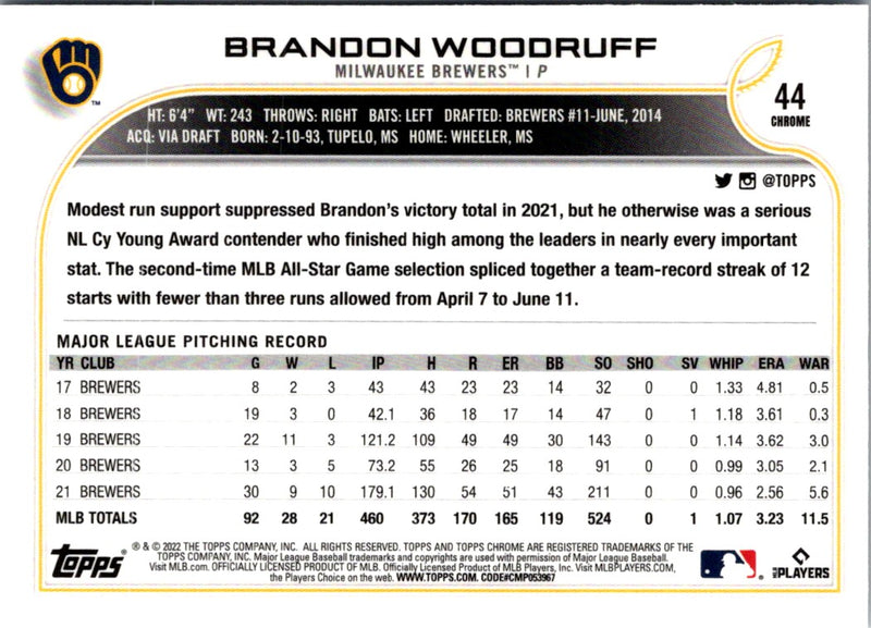 2022 Topps Chrome Brandon Woodruff