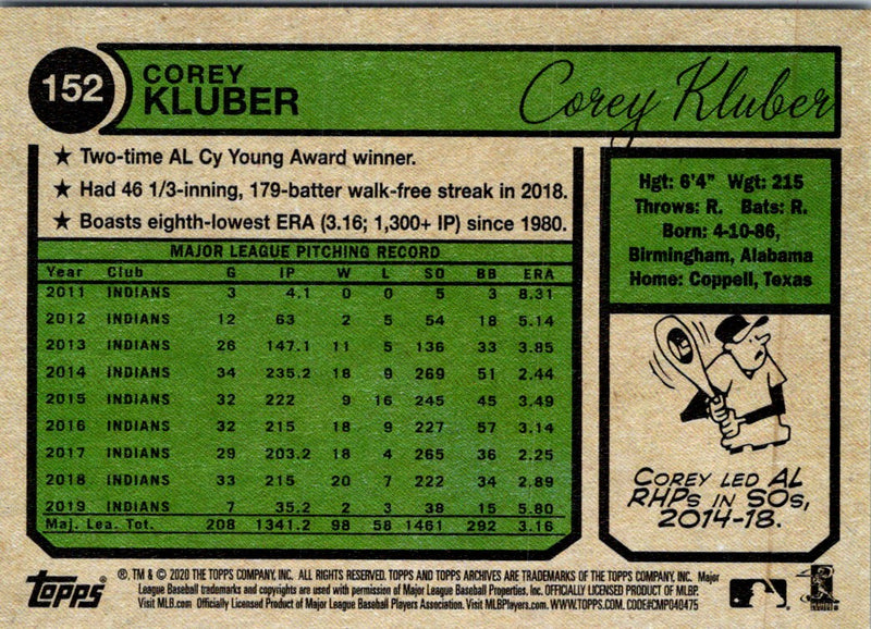 2020 Topps Archives Corey Kluber