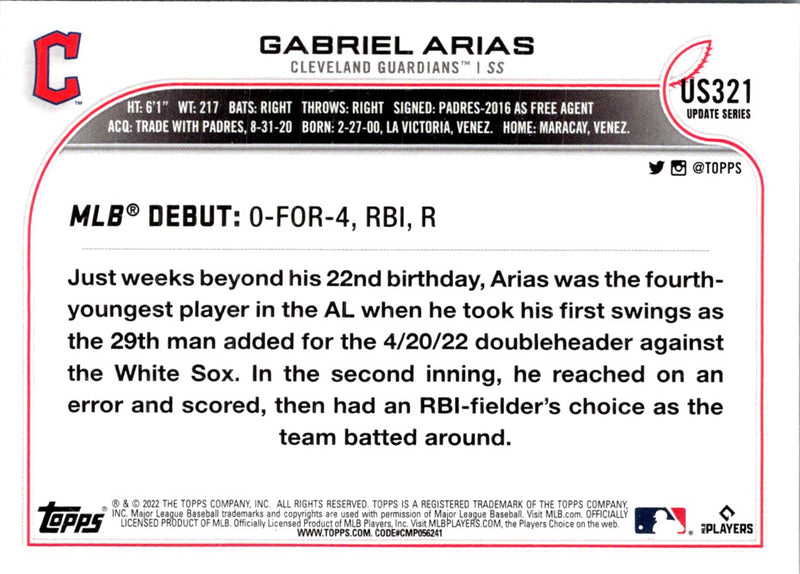 2022 Topps Gabriel Arias