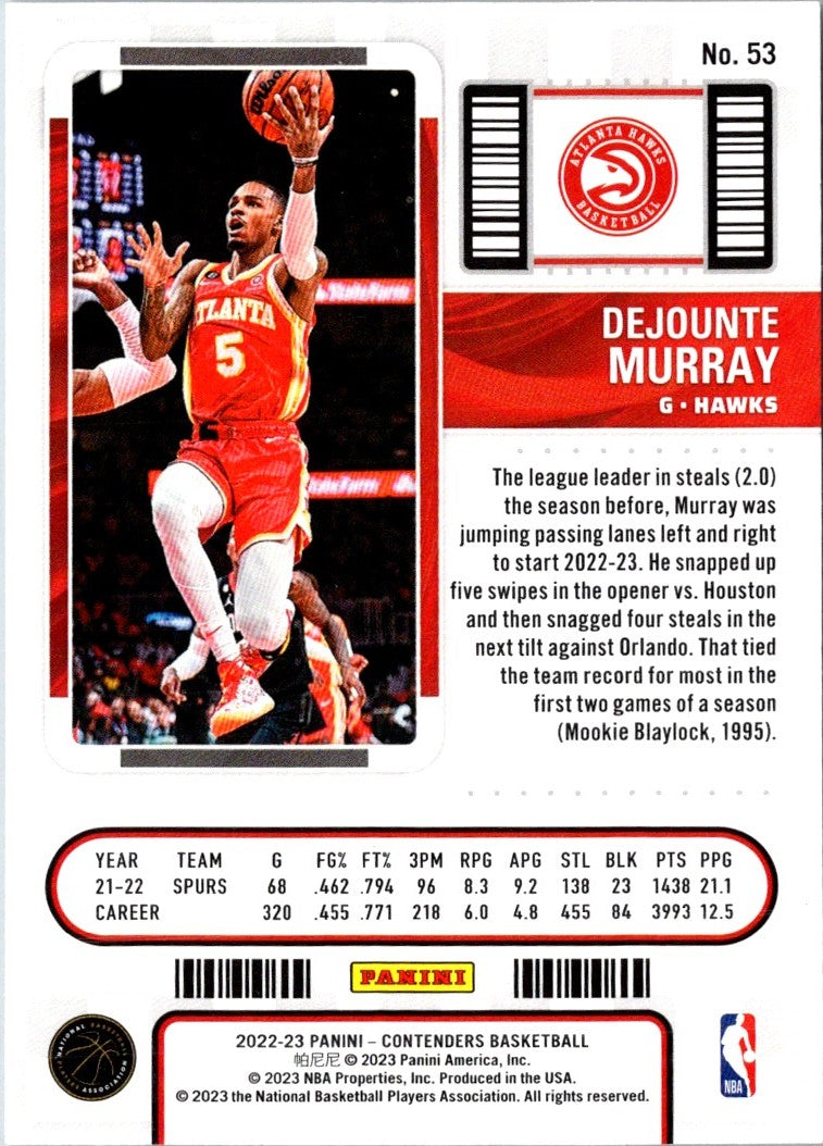 2022 Panini Contenders Game Ticket Red Dejounte Murray