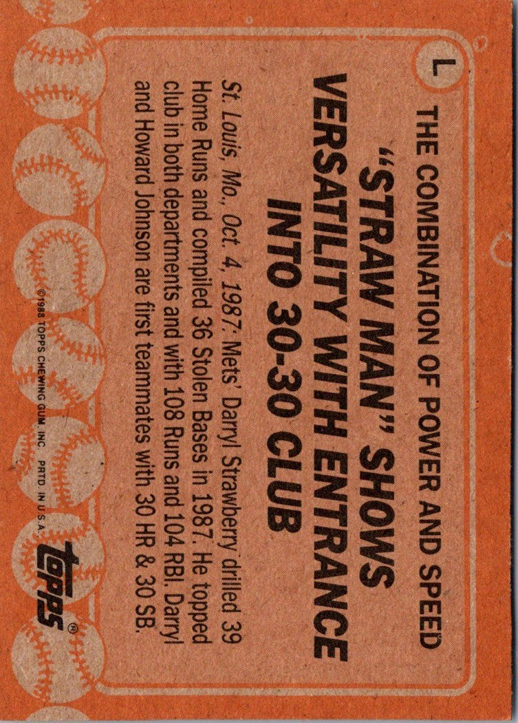 1988 Topps Wax Box Cards Darryl Strawberry