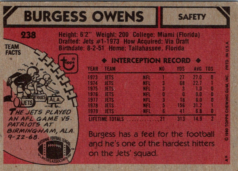 1980 Topps Burgess Owens