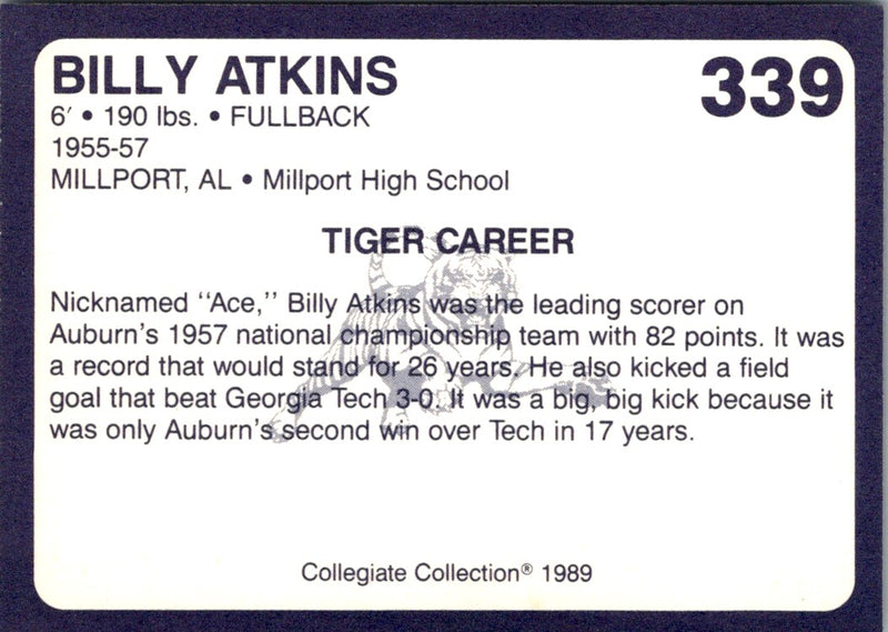 1989 Collegiate Collection Auburn Coke 580 Billy Atkins