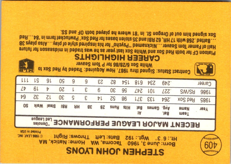 1987 Donruss Steve Lyons