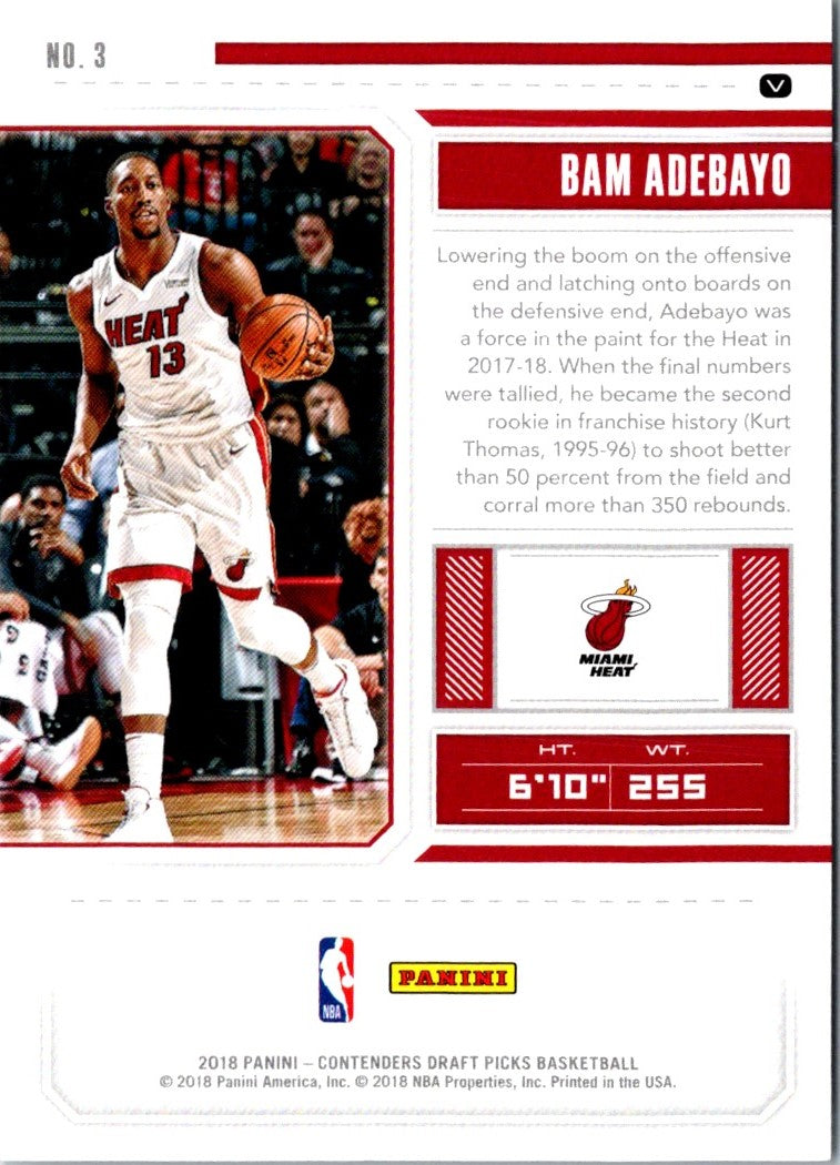 2018 Panini Contenders Draft Picks Bam Adebayo