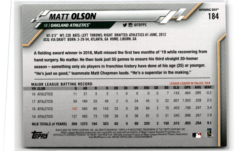 2020 Topps Opening Day Matt Olson