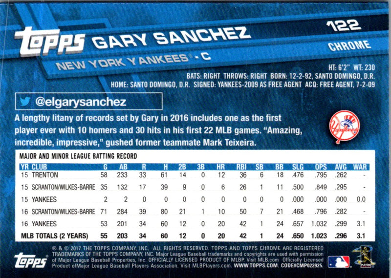 2017 Topps Chrome Gary Sanchez