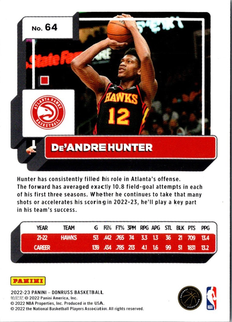 2022 Donruss Holo Laser Red/Gold De'Andre Hunter