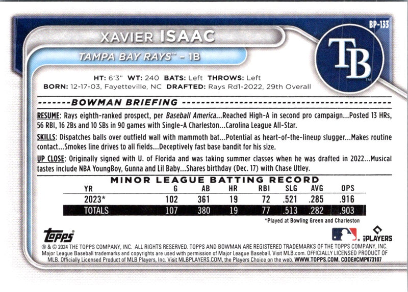 2024 Bowman Prospects Xavier Isaac