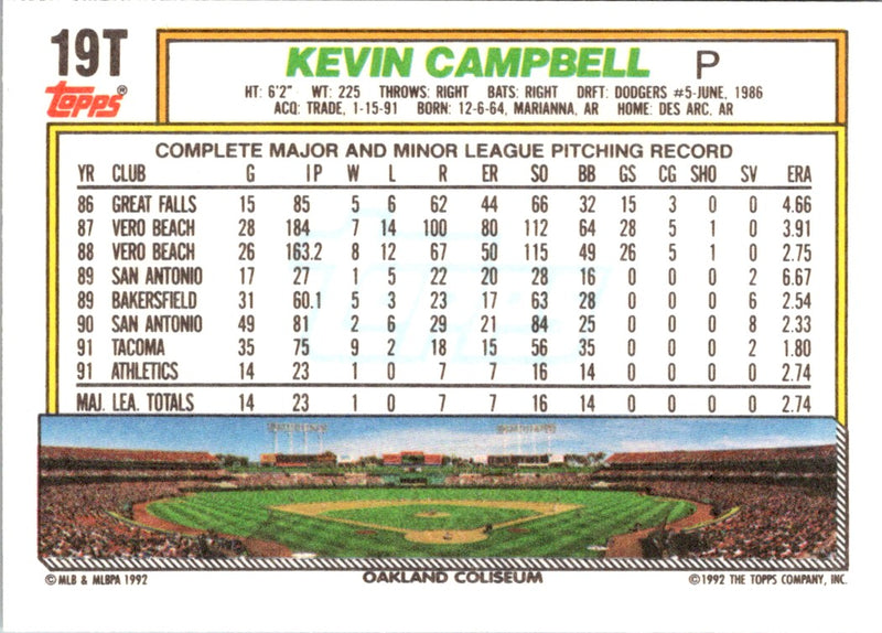 1992 Topps Traded Kevin Campbell