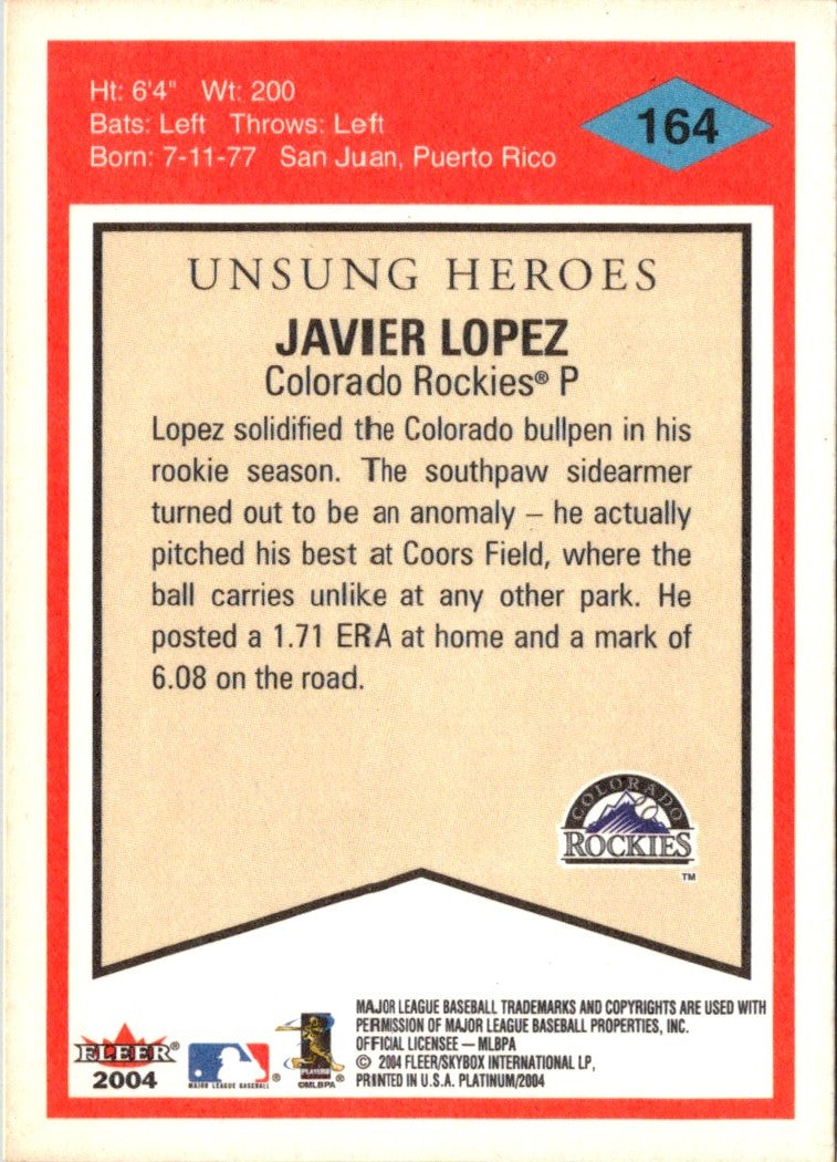 2004 Fleer Platinum Javier Lopez