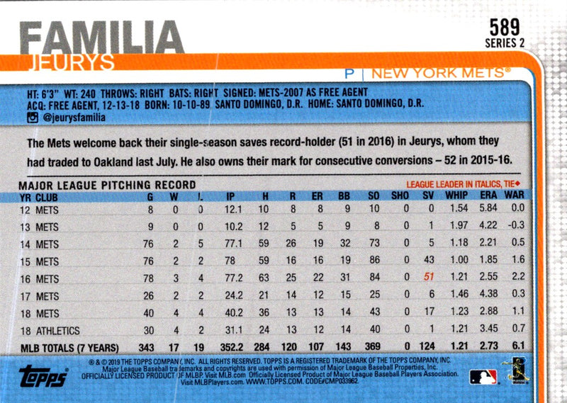 2019 Topps Jeurys Familia