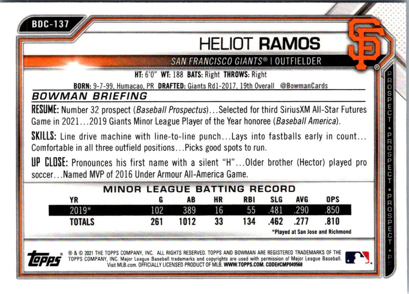 2021 Bowman Draft Chrome Heliot Ramos