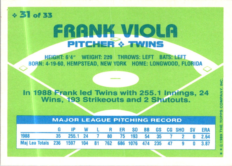 1989 Topps Hills Frank Viola