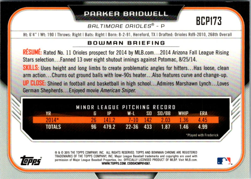 2015 Bowman Chrome Prospects Parker Bridwell