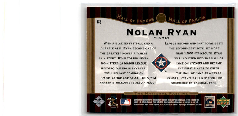 2001 Upper Deck Hall of Famers Nolan Ryan