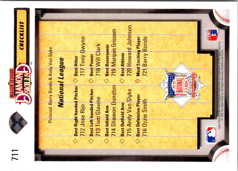 1992 Upper Deck Gold Hologram Diamond Skills Checklist