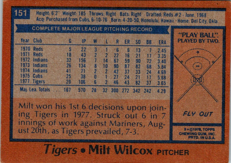 1978 Topps Milt Wilcox